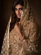 Myra Beige Soft Net Gharara Suit | Grocsy