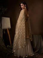 Myra Beige Soft Net Gharara Suit | Grocsy