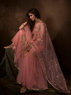 Myra Pink Soft Net Gharara Suit | Grocsy
