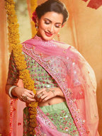Myra Green and Pure Organza Embroidered Lehenga | Grocsy