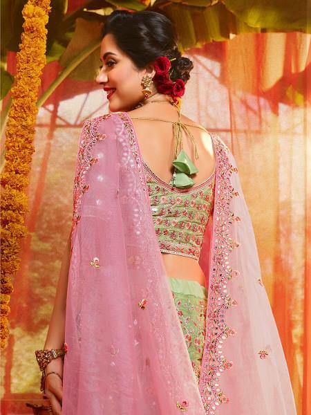 Myra Green and Pure Organza Embroidered Lehenga | Grocsy