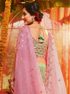 Myra Green and Pure Organza Embroidered Lehenga | Grocsy