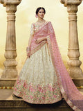 Myra White Heavy Embroidered Georgette Lehenga | Grocsy