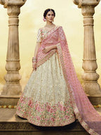 Myra White Heavy Embroidered Georgette Lehenga | Grocsy