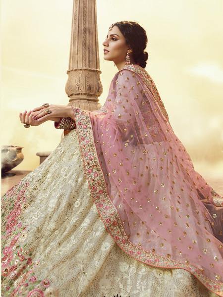 Myra White Heavy Embroidered Georgette Lehenga | Grocsy