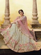 Myra White Heavy Embroidered Georgette Lehenga | Grocsy