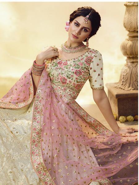 Myra White Heavy Embroidered Georgette Lehenga | Grocsy