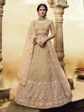 Myra Golden Heavy Embroidered Georgette Lehenga | Grocsy
