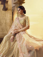 Myra Golden Heavy Embroidered Georgette Lehenga | Grocsy