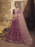Myra Wine Heavy Embroidered Georgette Lehenga | Grocsy