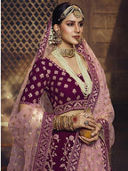 Myra Wine Heavy Embroidered Georgette Lehenga | Grocsy