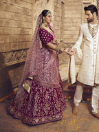 Myra Wine Heavy Embroidered Georgette Lehenga | Grocsy