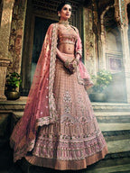 Myra Rose Taupe Georgette Embroidered lehenga | Grocsy