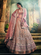 Myra Rose Taupe Georgette Embroidered lehenga | Grocsy