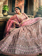 Myra Rose Taupe Georgette Embroidered lehenga | Grocsy