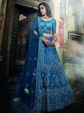 Myra Kerosene Blue Art Silk Embroidered Lehenga | Grocsy
