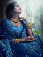 Myra Kerosene Blue Art Silk Embroidered Lehenga | Grocsy