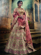 Myra Jute White Art Silk Embroidered Lehenga | Grocsy
