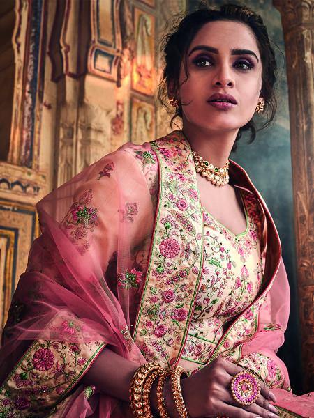 Myra Jute White Art Silk Embroidered Lehenga | Grocsy