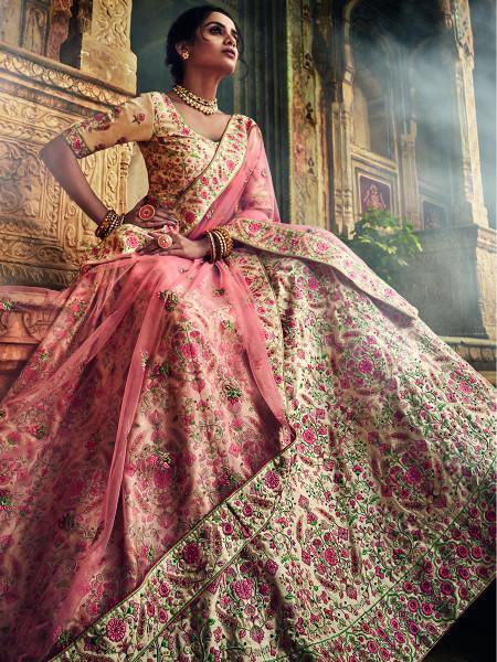 Myra Jute White Art Silk Embroidered Lehenga | Grocsy