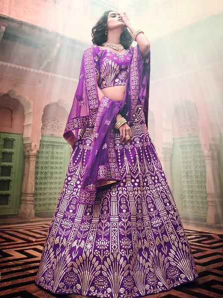 Myra Wine Art Silk Embroidered Lehenga | Grocsy