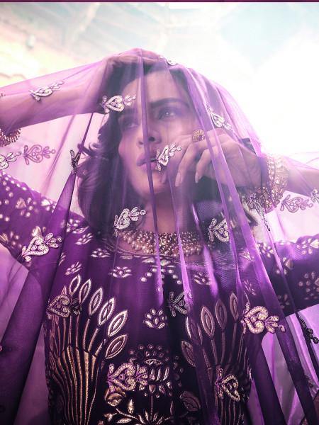 Myra Wine Art Silk Embroidered Lehenga | Grocsy