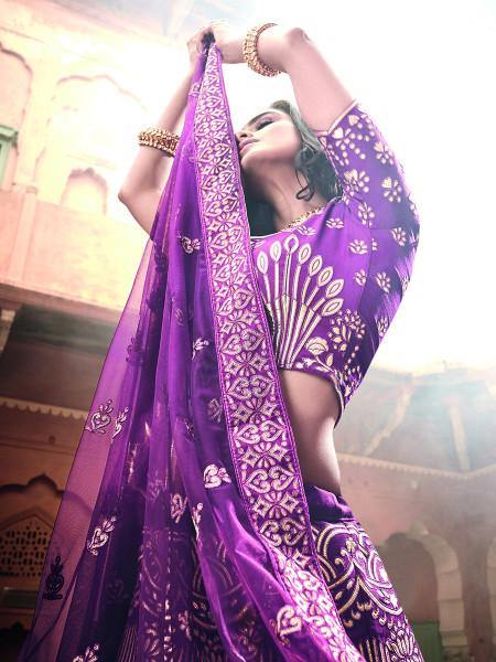 Myra Wine Art Silk Embroidered Lehenga | Grocsy
