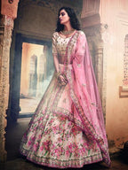 Myra Off White Organza Heavy Embroidered Lehenga | Grocsy
