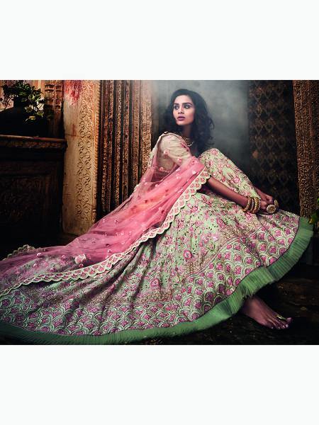 Myra Pista Green Heavy Embroidered Lehenga Choli | Grocsy