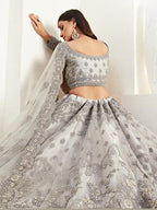 Myra Light Grey Heavy Embroidered Net Lehenga | Grocsy