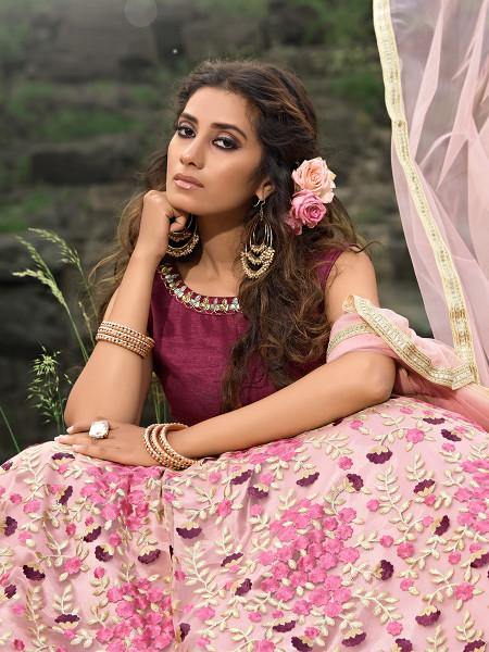 Myra Magenta Pink Embroiderd Net Lehenga Choli | Grocsy