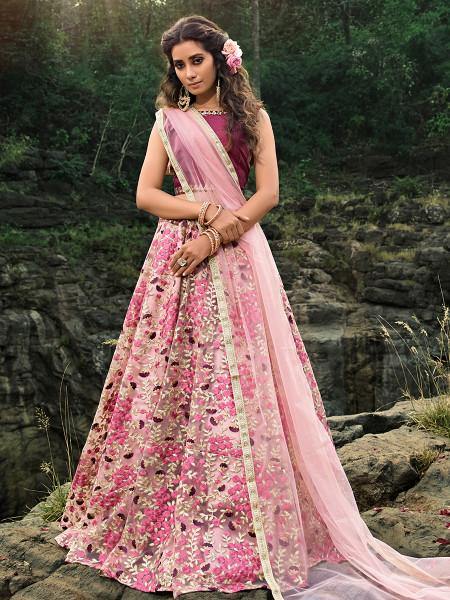 Myra Magenta Pink Embroiderd Net Lehenga Choli | Grocsy