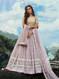 Myra Cream and Lilac Net Embroidered Lehenga Choli | Grocsy