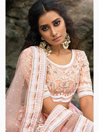 Myra Peach Embroidered Net Lehenga Choli | Grocsy