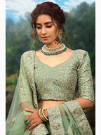 Myra Pastel Green Art Silk Lehenga | Grocsy
