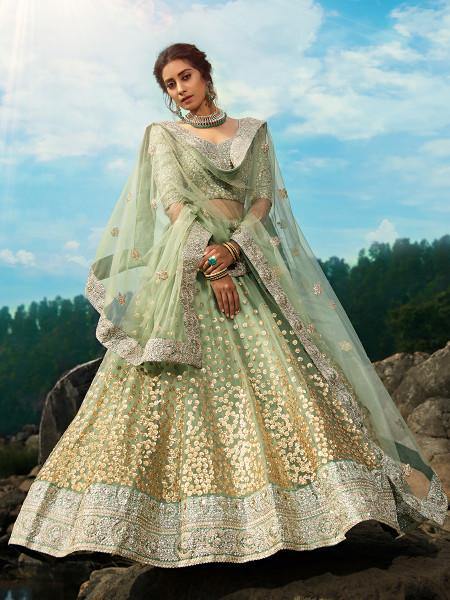 Myra Pastel Green Art Silk Lehenga | Grocsy