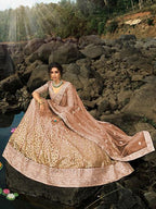 Myra Light Brown Art Silk Lehenga | Grocsy