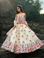 Myra Multi and Off White Net Heavy Embroidered Lehenga | Grocsy
