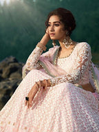 Myra Baby Pink Net Heavy Embroidered Lehenga | Grocsy