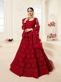 Myra Red Heavy Embroidered Net Lehenga | Grocsy