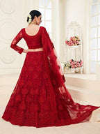 Myra Red Heavy Embroidered Net Lehenga | Grocsy