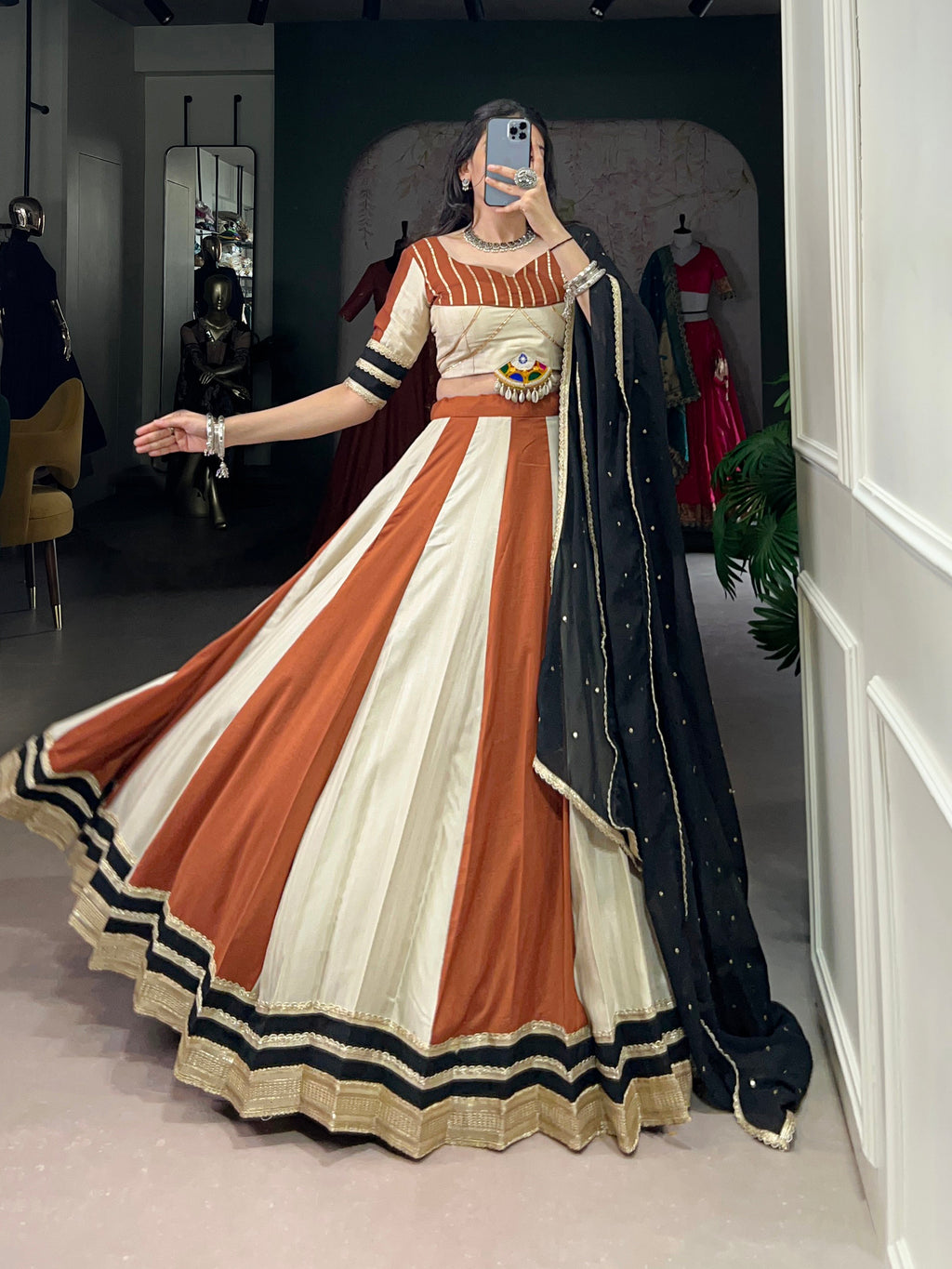 Lorenvalley Cream Chinon Sequins Lace Touch Up Lehenga Choli with Dupatta | Grocsy