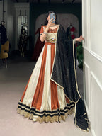 Lorenvalley Cream Chinon Sequins Lace Touch Up Lehenga Choli with Dupatta | Grocsy