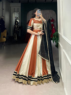 Lorenvalley Cream Chinon Sequins Lace Touch Up Lehenga Choli with Dupatta | Grocsy