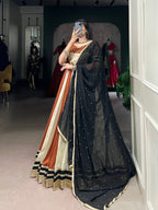 Lorenvalley Cream Chinon Sequins Lace Touch Up Lehenga Choli with Dupatta | Grocsy
