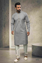 Raivat Ethnic Cotton Printed Work Kurta Pajama In Grey Colour | Grocsy