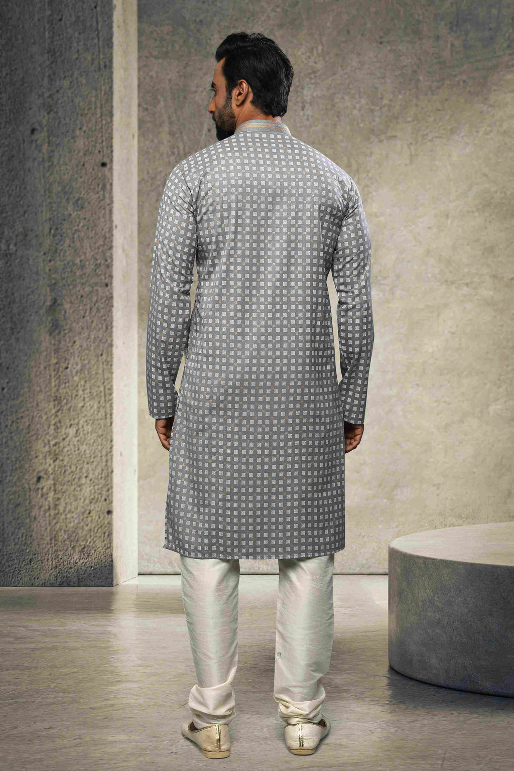 Raivat Ethnic Cotton Printed Work Kurta Pajama In Grey Colour | Grocsy