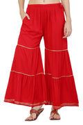 PAVONINE Red Color 3-Panels Golden Gota Flared Sharara For Women | Grocsy