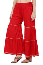 PAVONINE Red Color 3-Panels Golden Gota Flared Sharara For Women | Grocsy