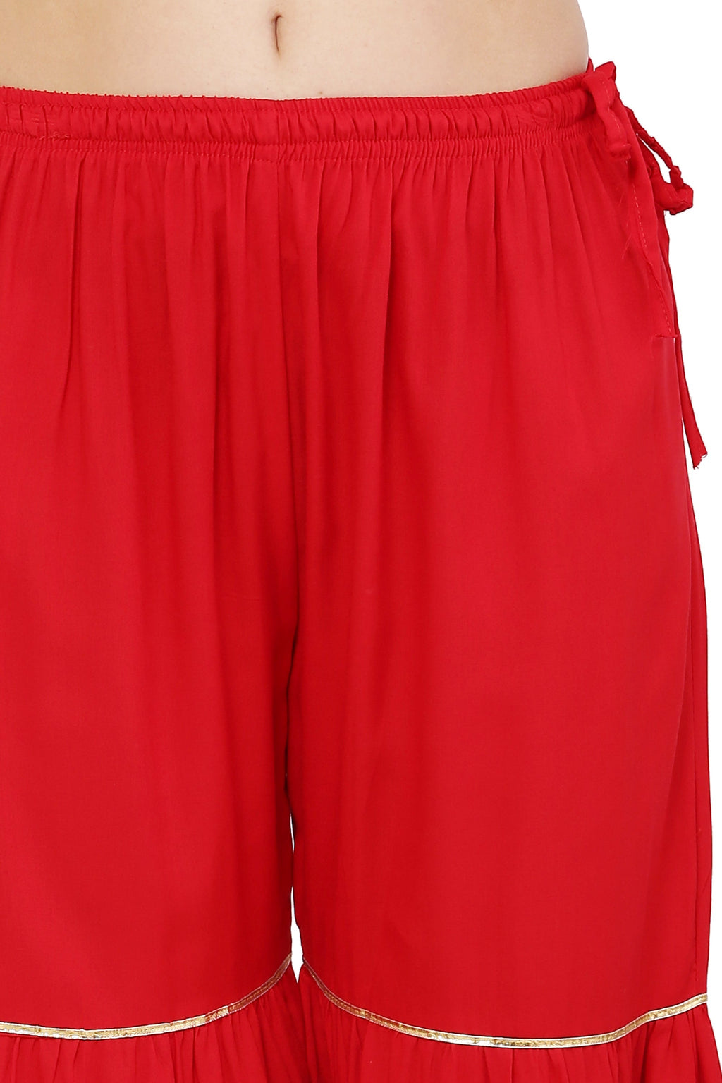 PAVONINE Red Color 3-Panels Golden Gota Flared Sharara For Women | Grocsy